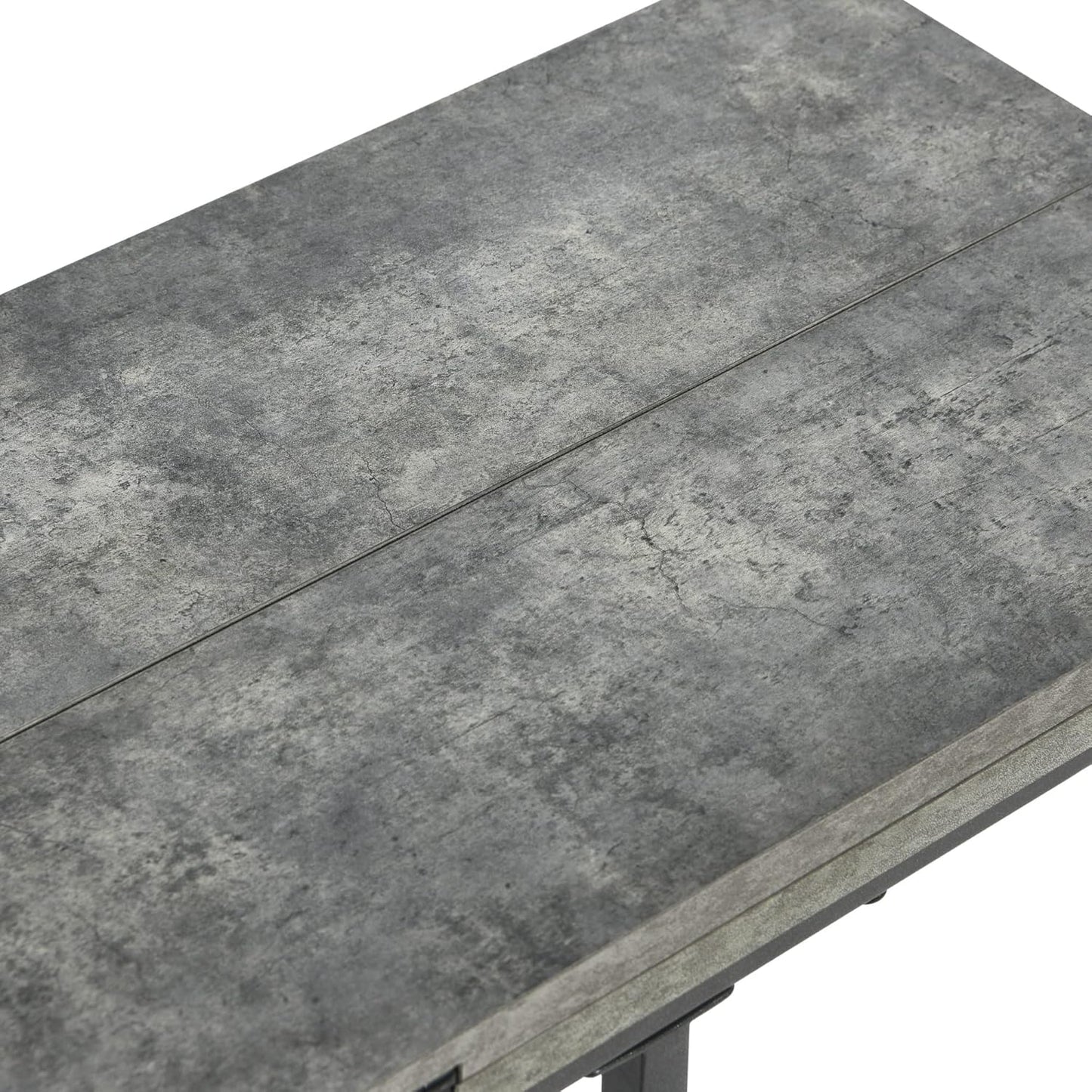 Household Essentials Jamestown Extendable C-Shaped for Accessiblity Side End Table Rustic Slate Concrete and Black Metal