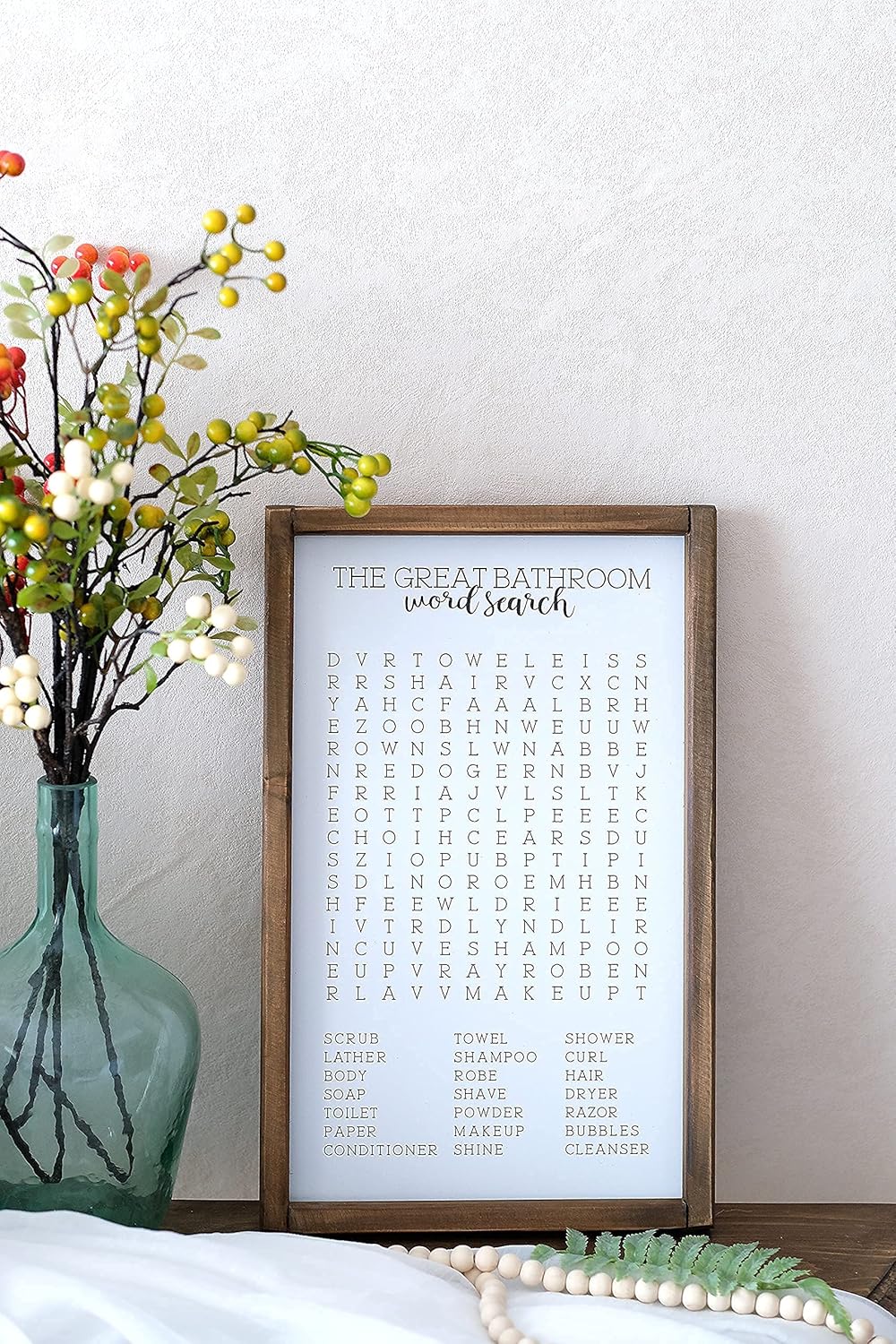 Lavender Inspired Word Search-Framed Wooden Sign-Funny Bathroom Wall Art Decor-Rustic Farmhouse Sign-Half Bath Decor-Kids Decor-Housewarming Present (WHITE)