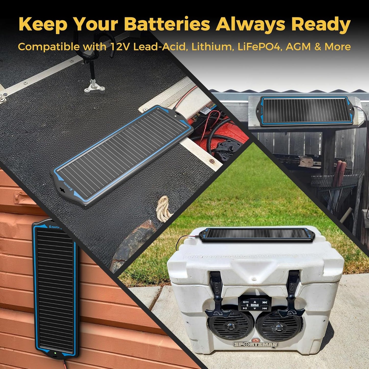 SUNAPEX 12V Solar Battery Charge: Waterproof Portable Solar Panel Kit - Battery Maintainer Trickle Charger - with Upgrade Built in Charge Controller for Car Boat RV Trailer Automotive Motorcycle