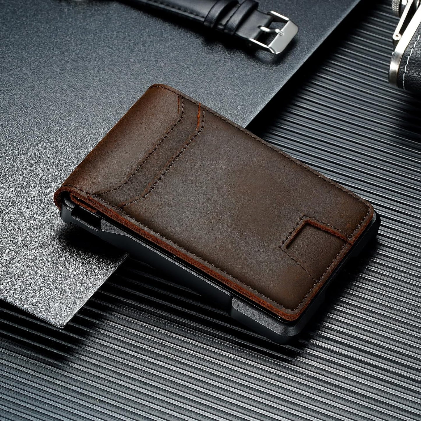 furid Genuine Leather Wallet for Men: Slim RFID Minimalist Wallets with Money Clip - Smart Pop Up Credit Card Holder for Front Pocket - Gifts for Husband Father on Birthday Anniversary
