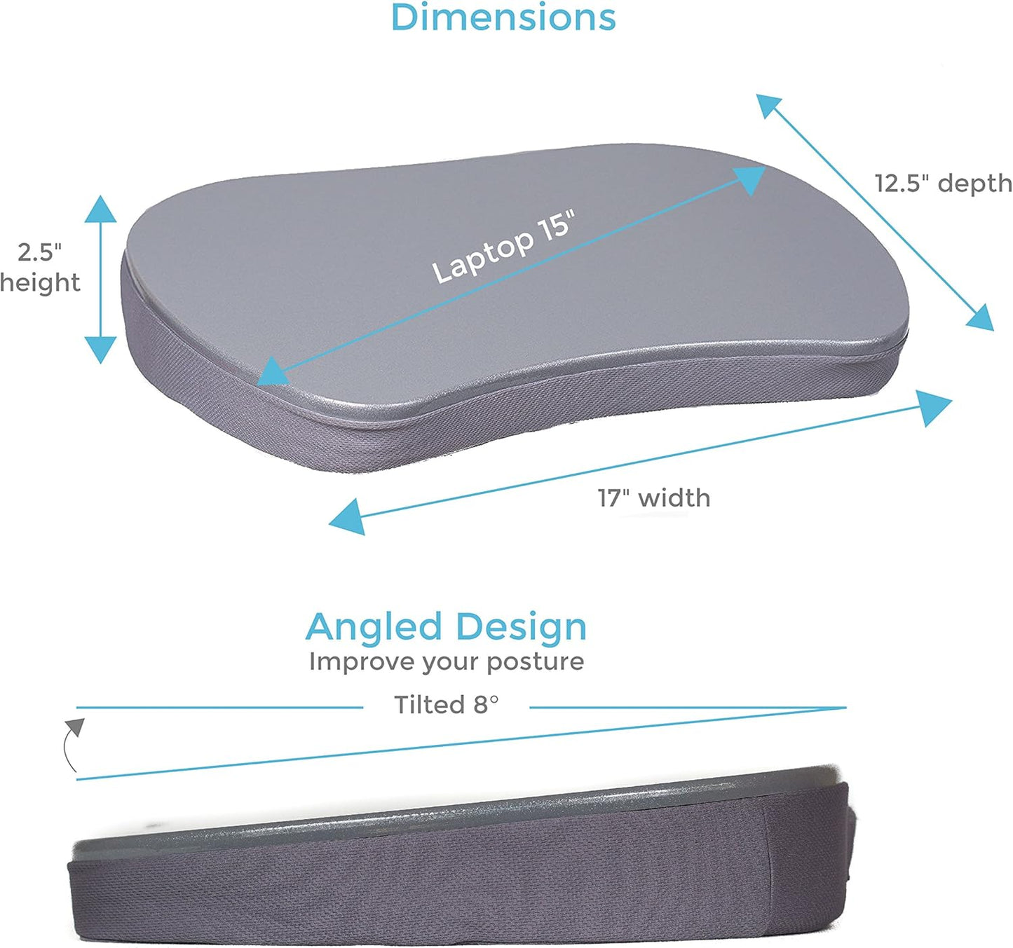 Sofia + Sam Mini Lap Desk with Memory Foam Cushion | Handle | Fits Laptops Up to 15" | Work from Home | Silver | Portable Travel Desk | Reading Writing and Coloring