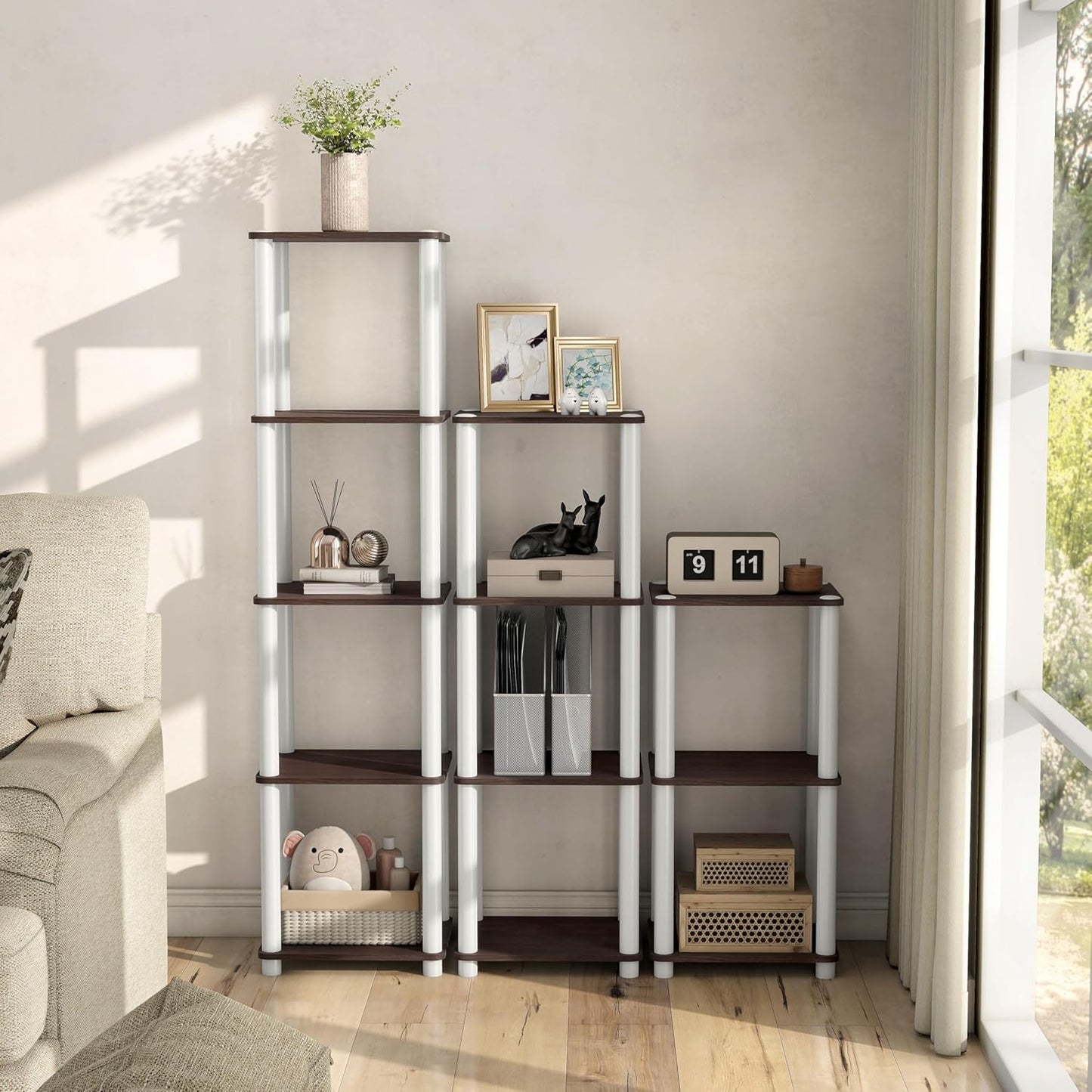 Homes: Inside + Out Apexa Modern 3-Tier Narrow Shelving Units, Collectibles Display Shelves, Easy Assembly Standing Shelf, Home Storage Organizer for Living Room, Bedroom, Office, Espresso