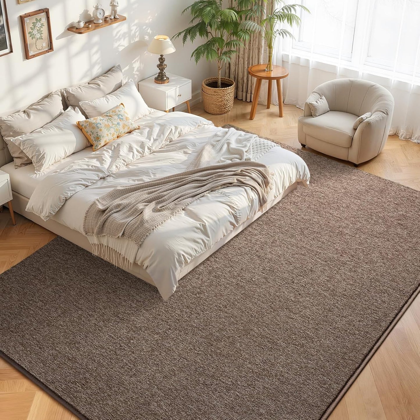DweIke Rugs for Bedroom Living Room, 5x7 ft Brown Area Rug, Washable Memory Foam Indoor Carpet, Modern Non-Slip Ultra Soft Carpets for Kids Boys Girls Adults Nursery Dorm Home Decor