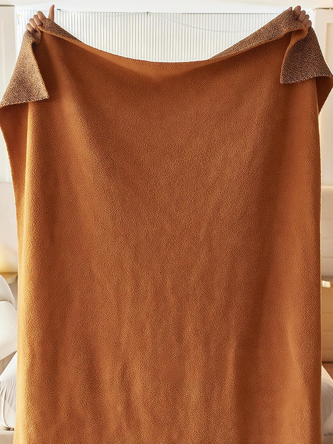 Burnt Orange Throw Blanket 50x70, Reversible Textured Fleece Blankets for Couch and Bed, Soft Warm Decorative Cozy Sofa Blanket for All Seasons