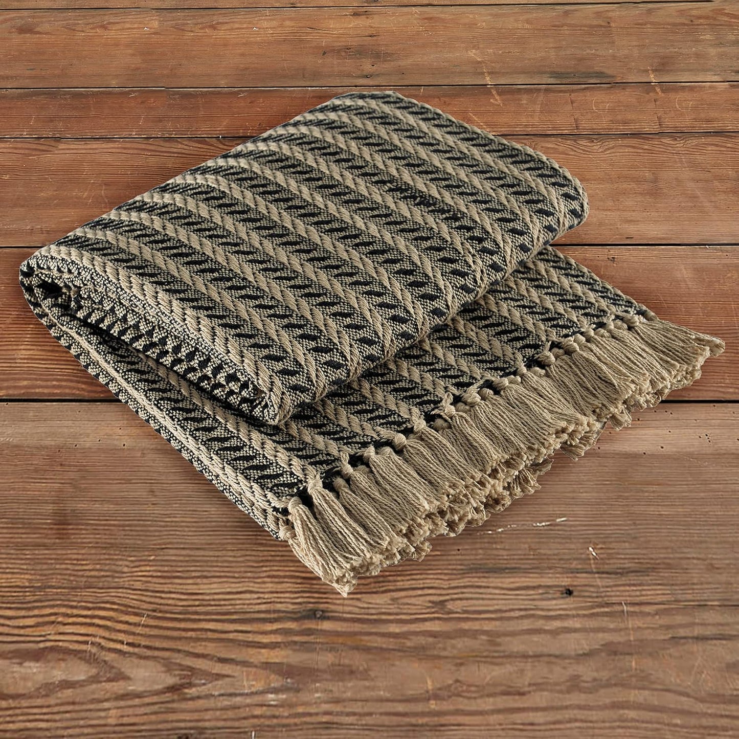 Park Designs Cable Throw Blanket Black & Tan | 50" x 60" Soft Cotton Knit | Cozy Boho Throw Blanket for Couch, Bed & Travel | Lightweight Decorative Home Décor Accent | Small Spring Plush Blanket
