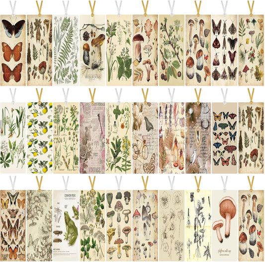 120 Pack Vintage Natural Style Butterfly Flower Plant Bookmarks Vintage Bookmarks Page Clips Assorted Book Markers Set with Exquisite Pattern for Women, Students, and Book Lovers