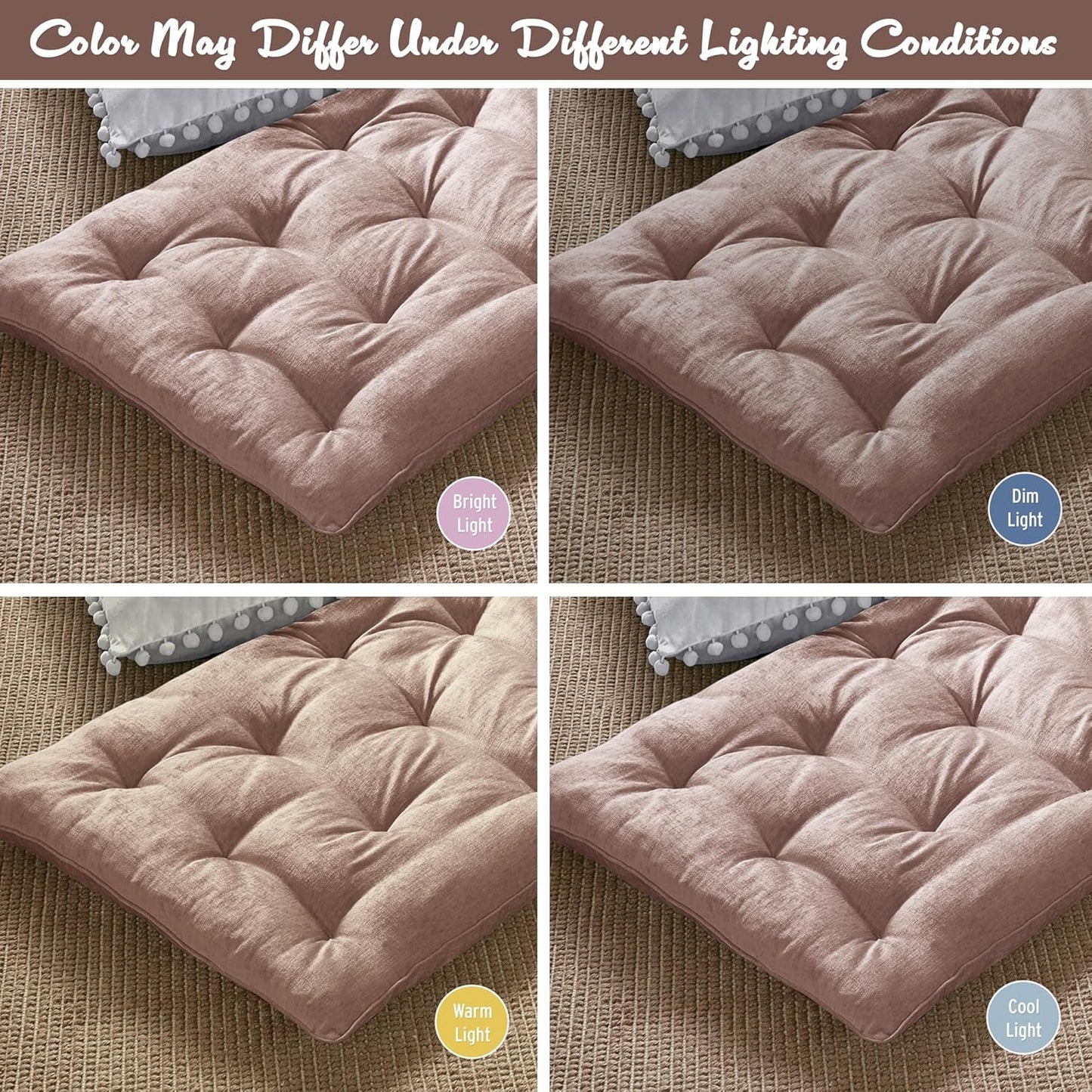 Intelligent Design Edelia Foldable Poly Chenille Light Weight Lounge Floor Pillow Cushion Tufted Seat for Meditation, Game Playing, Yoga, Reading with Travel Wrap, 74x27", Blush
