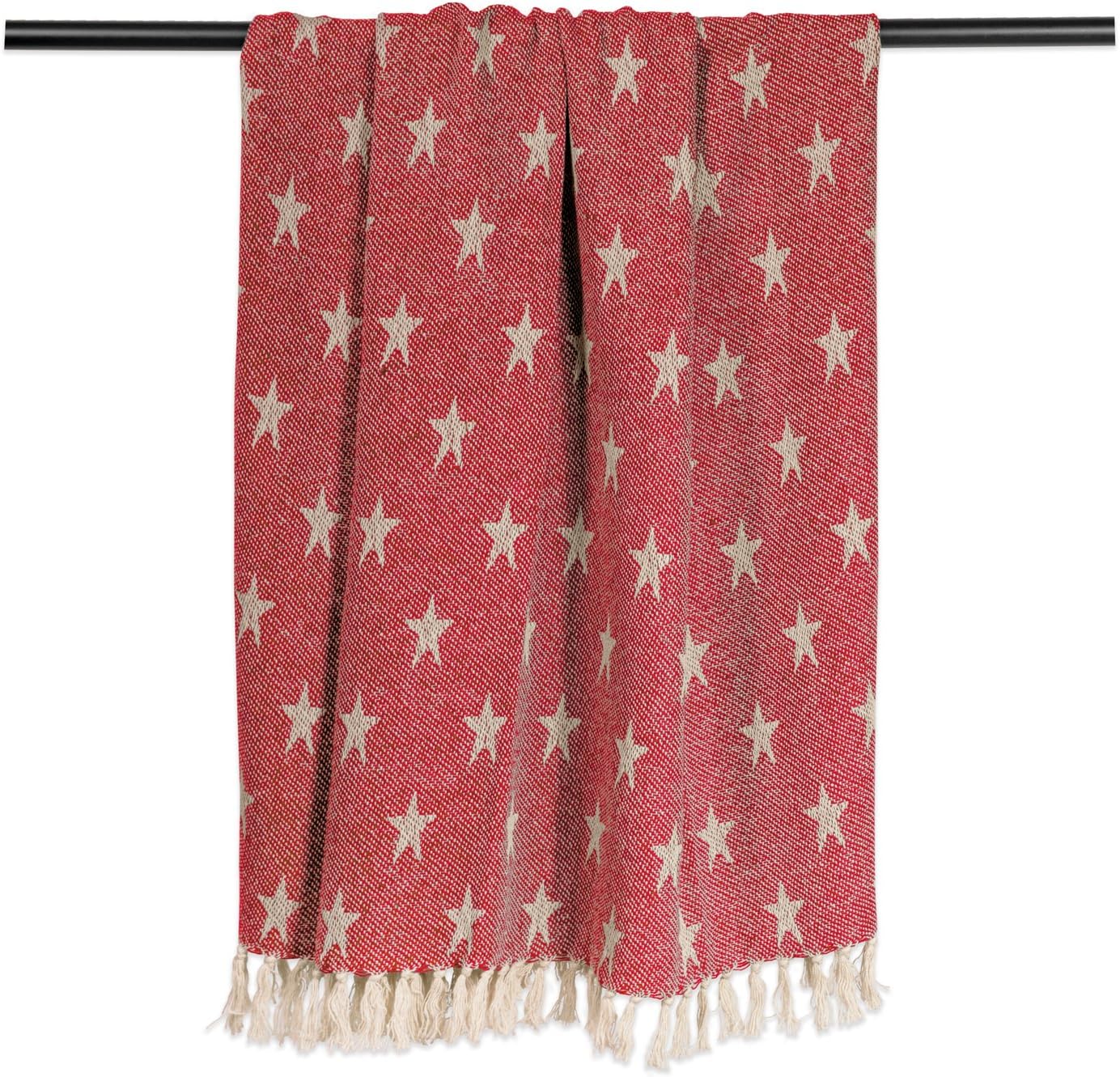 DII 4TH of July Patriotic Throw Blanket with Decorative Tassles, Use for Chair, Couch, Bed, Picnic, Camping, Beach, & Just Staying Cozy at Home (50 x 60), Star Tango Red
