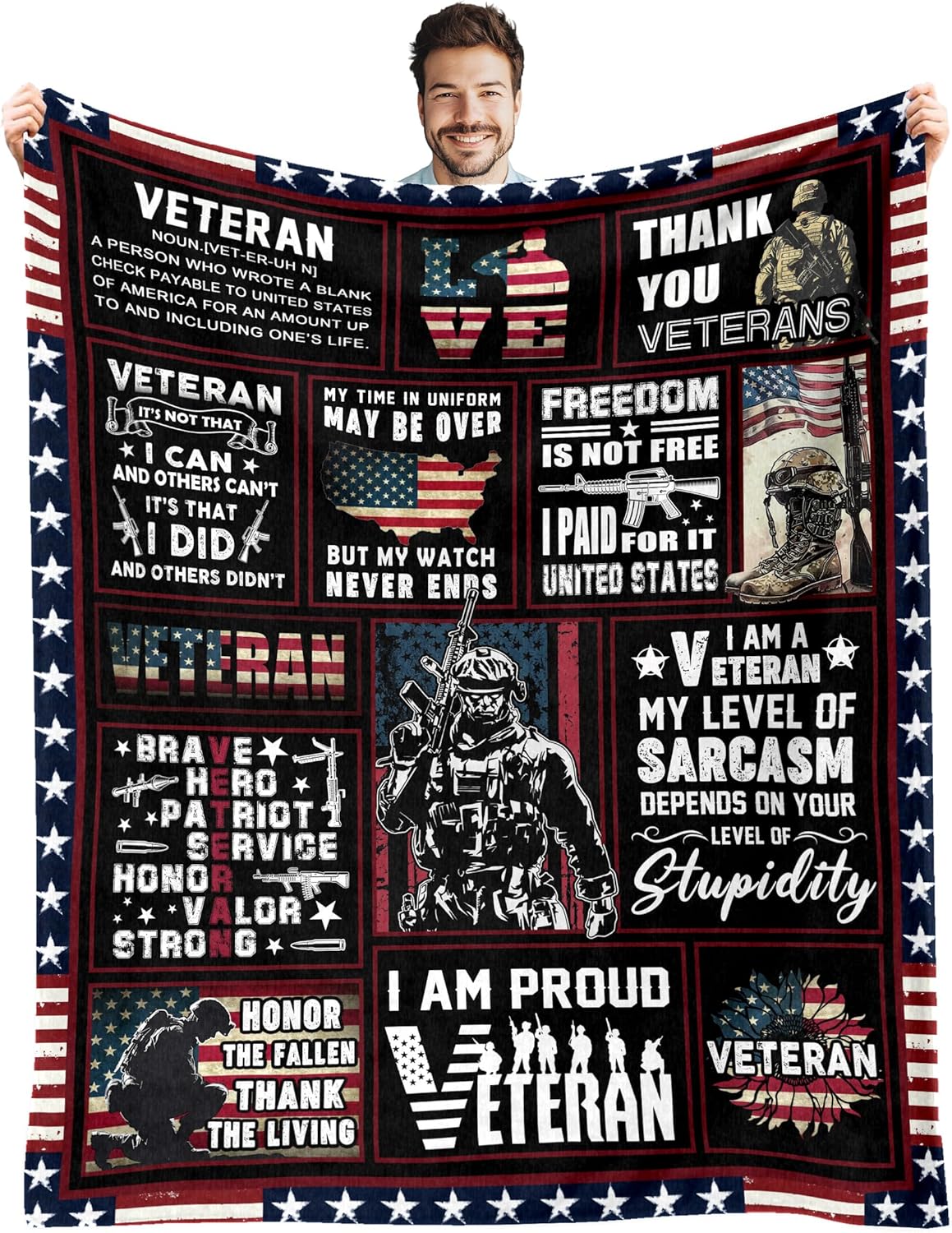 Veteran Gifts for Men Dad Husband, Fathers Day Birthday Retirement Gifts for Veterans, Navy/Army/Air Force Veteran Gifts, Hard Head Veterans Blanket 50"x60"