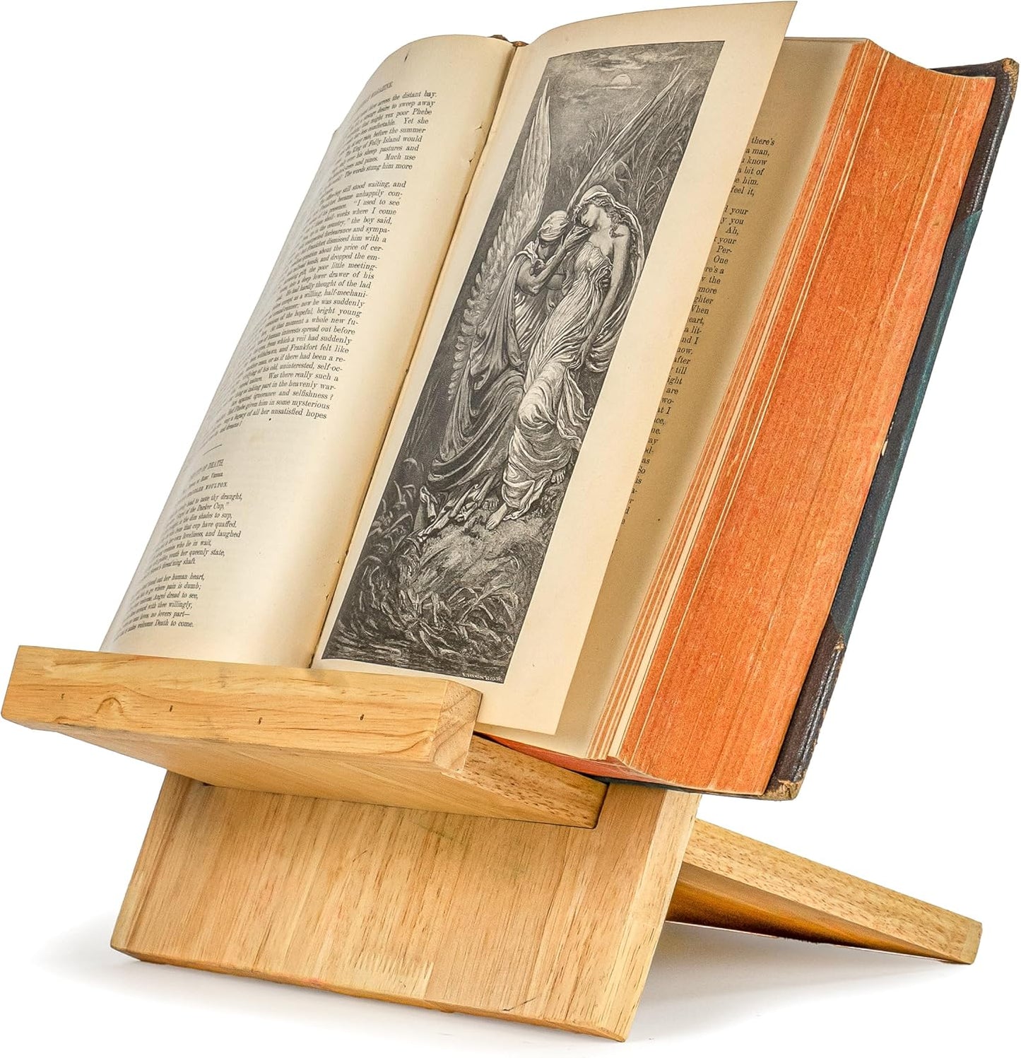 Red Co. 10” x 11” Sustainable Rubberwood Cookbook Holder & Reading Stand for Open & Closed Books, Brown