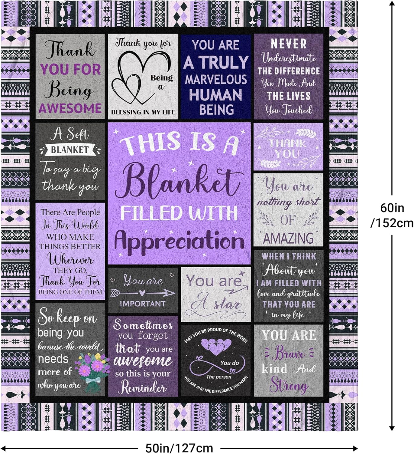 Thank You Gifts for Women Coworkers Boss Friends Teacher, Appreciation Gifts for Employees Nurse Neighbors Volunteer, Inspirational Gifts for Women, Soft & Cozy Purple Throw Blanket 60"x50"