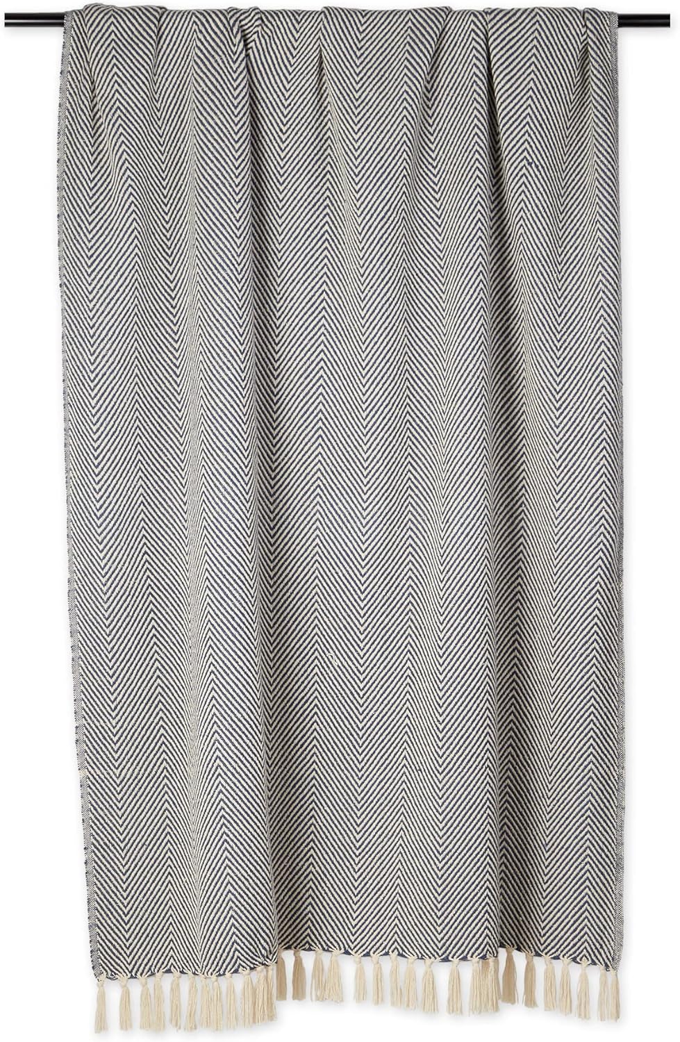 DII Rustic Farmhouse Cotton Chevron Blanket Throw with Fringe for Chair, Couch, Picnic, Camping, Beach, & Everyday Use, 50 x 60 - Urban Chevron French Blue
