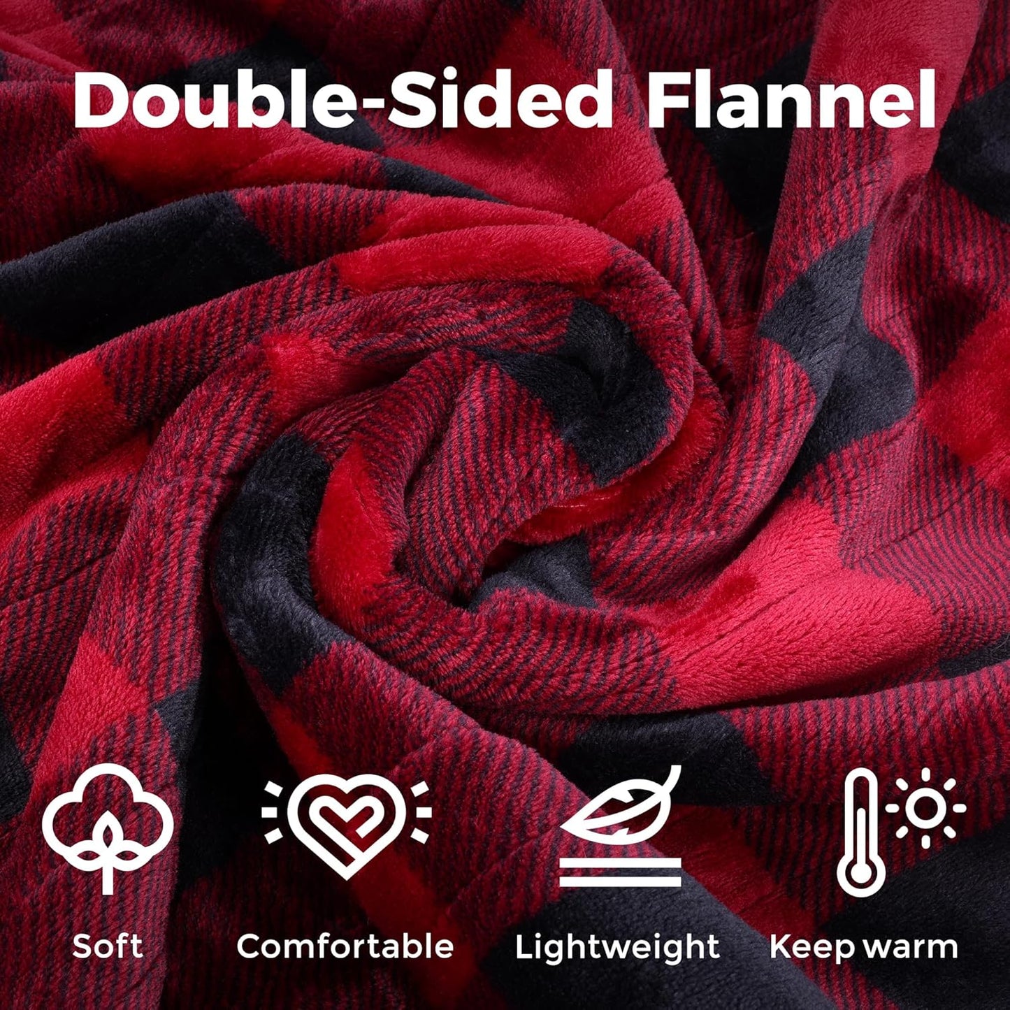 SUNVIVI Heated Blanket Throw Size, Electric Blanket Double-Layer Flannel with 4 Heating Settings, 4 Hours Auto Off, 5 Years Warranty, ETL Certified, Machine Washable, Black & Red, 50" x 60"