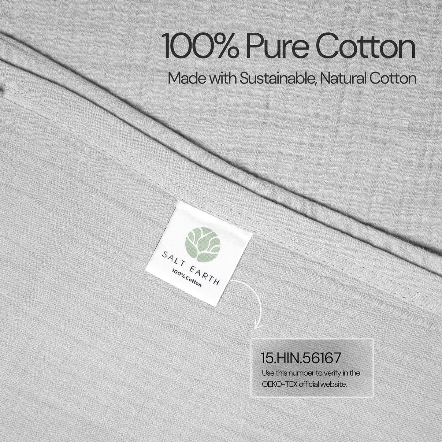 Salt Earth 100% Cotton Muslin Throw Blanket, Gauze Blanket 50"X60" Throw with Tassel 4 Layered for Couch, Bed, Living Room, Lightweight & All Seasons Blankets & Throws, Skin Friendly(Scottish Grey)