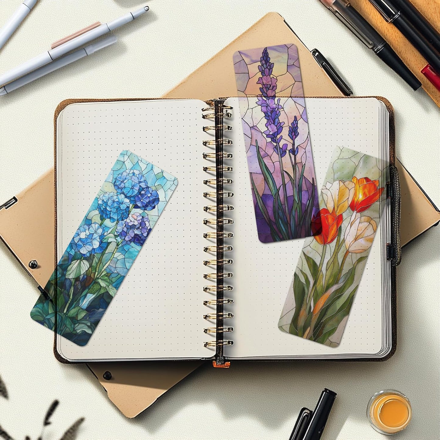 TwoDays 5Pcs Stained Glass Art Flower Bookmark - Transparent PVC Bookmark for Reading Women, Floral Bookish Gifts for Book Lovers Booktok, Cute Book Accessories (6'' X 2'')