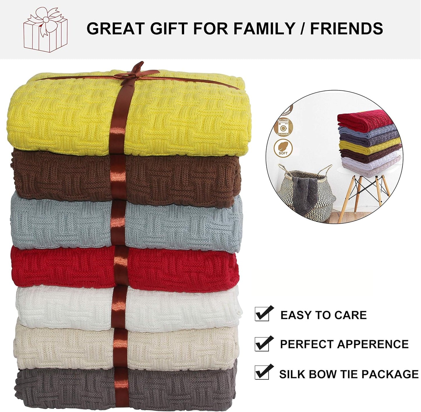 Cable Knit Throw Blanket for Couch Sofa Car Home Decor 51 x 70in
