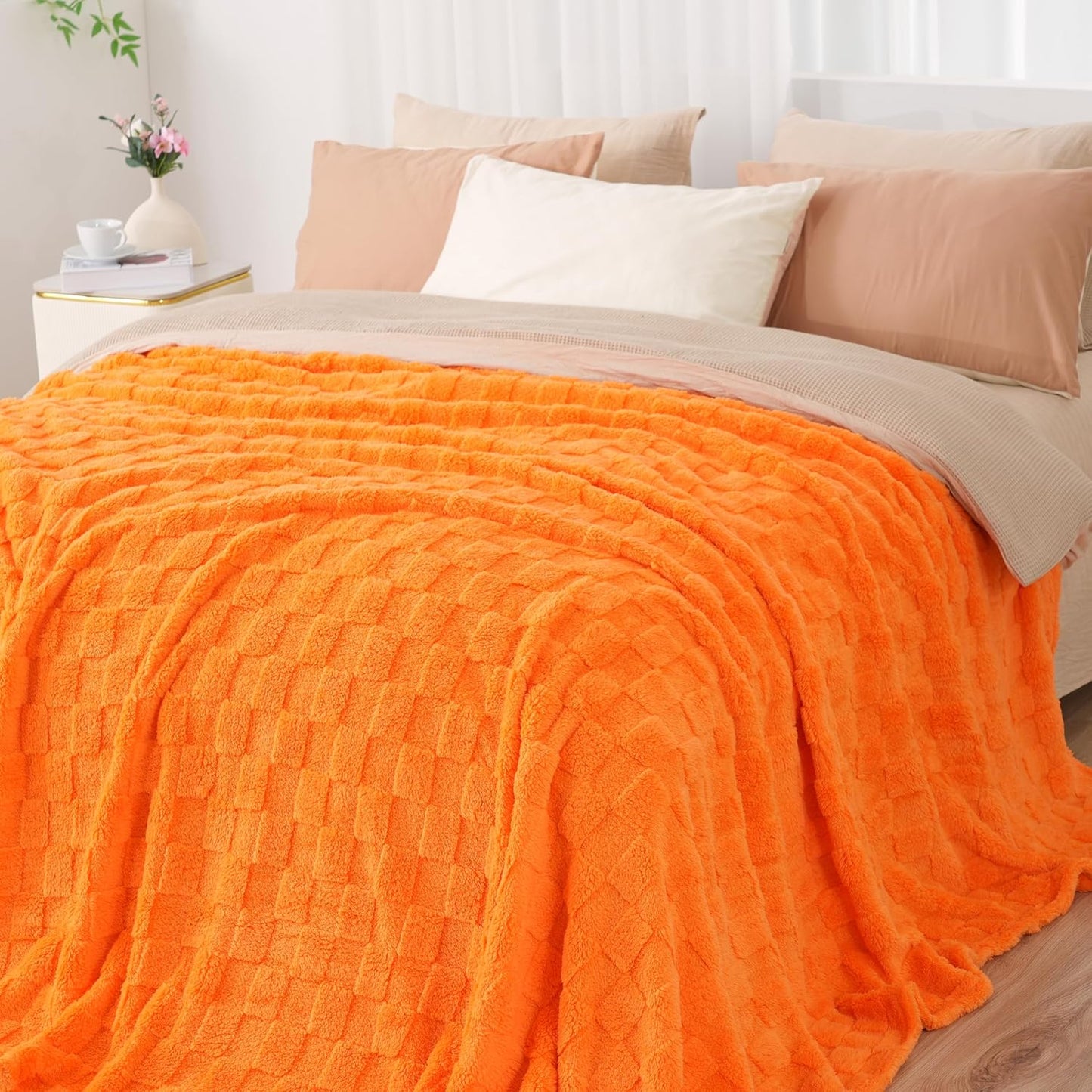 Zyrah Super Soft Throws for Couch Fleece Throw Blanket Lightweight Decorative Fuzzy Cozy Blankets for Sofa Chair Bed (B-Orange, Twin(60"x80"))