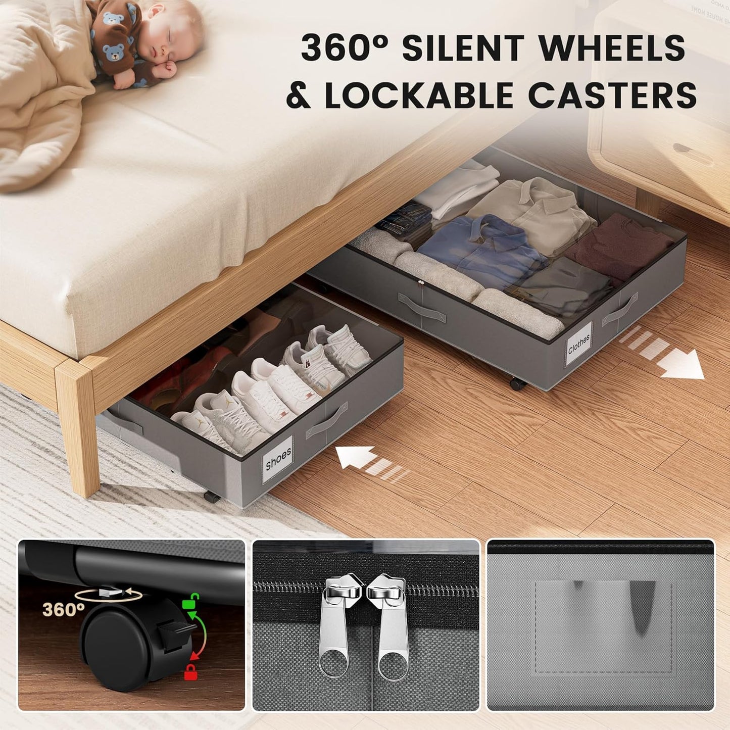 XXXL 78L Under Bed Storage with Wheels, Rolling Storage Containers with Clear Lid & Label, Heavy-Duty Metal Frame, Easy Pull-out, Underbed Storage Bins for Clothes, Shoes, Blankets, and Toys(2PACK)