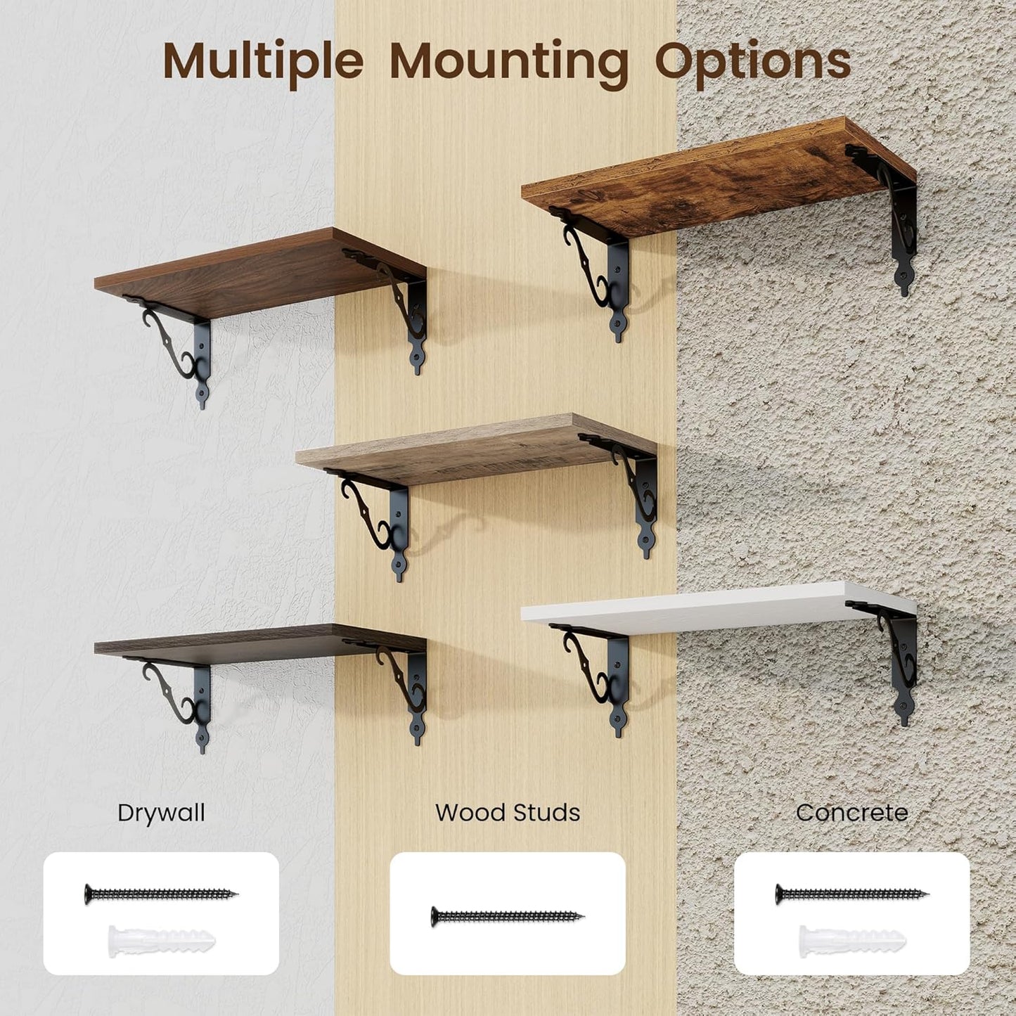 RICHFOCUS Floating Shelves for Wall Decor, 8 Inch Deep Floating Shelves Set of 2, 16W x 8D Shelves Wall Mounted with Metal Brackets, Wood Shelves for Living Room Bedroom Kitchen, Rustic Brown
