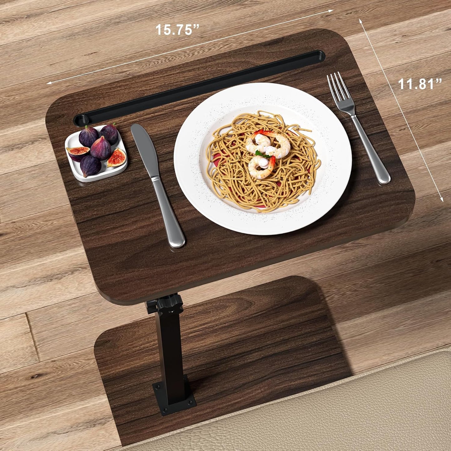 Side Table Sofa Tray for Couch - 360° Swivel Adjustable Height Rotating Sofa Table C Table End Table Laptop Desk with Phone & Tablet Slot, Perfect for Eating Working Reading, Fits Small Spaces