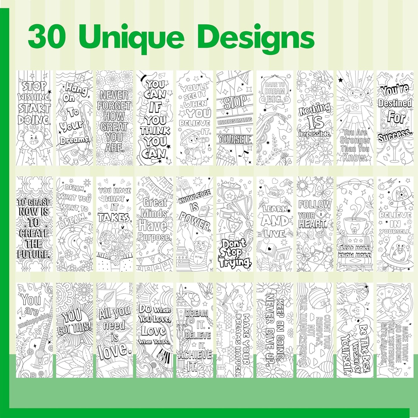 120 PCS Inspirational Bookmarks, 30 Designs DIY Coloring Book Markers Double-Sided Motivational Page Holder for Students, Color Your Own Bookmark for Class Gifts, Kids, Adults, Teachers, Book Lovers