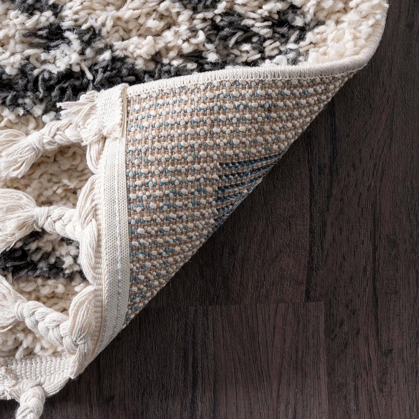 Nuloom Mackie Off-White/Charcoal, 7'10" x 10', Moroccan, Shag, Tassel, Soft and Cozy, High Traffic, Stain Resistant, Easy Clean, Durable Area Rug for Bedroom, Living Room, Dining, Den, Foyer, Entryway