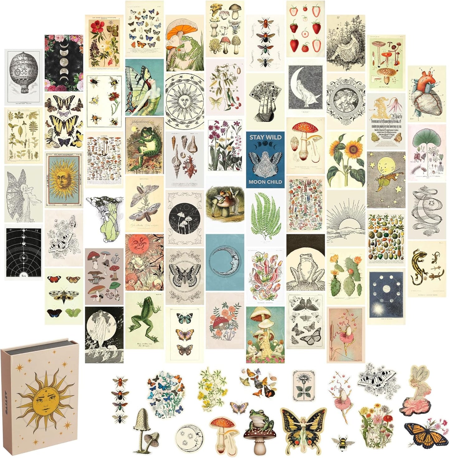 Artivo Vintage Wall Collage Kit Aesthetic Pictures 60 Set 4x6 inch, Cottagecore Room Decor, Vintage Posters Aesthetic, Cute Teen Wall Decor
