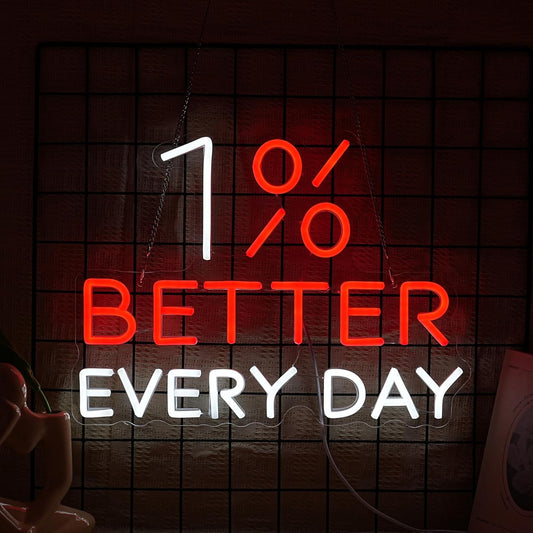 1% Better Every Day Neon Sign Red Better Light up Sign Decor Dimmable Inspirational Word Neon Light Sign for Classroom Office Bedroom Living Room Cafe Bookstore Gym Birthday Party Gift