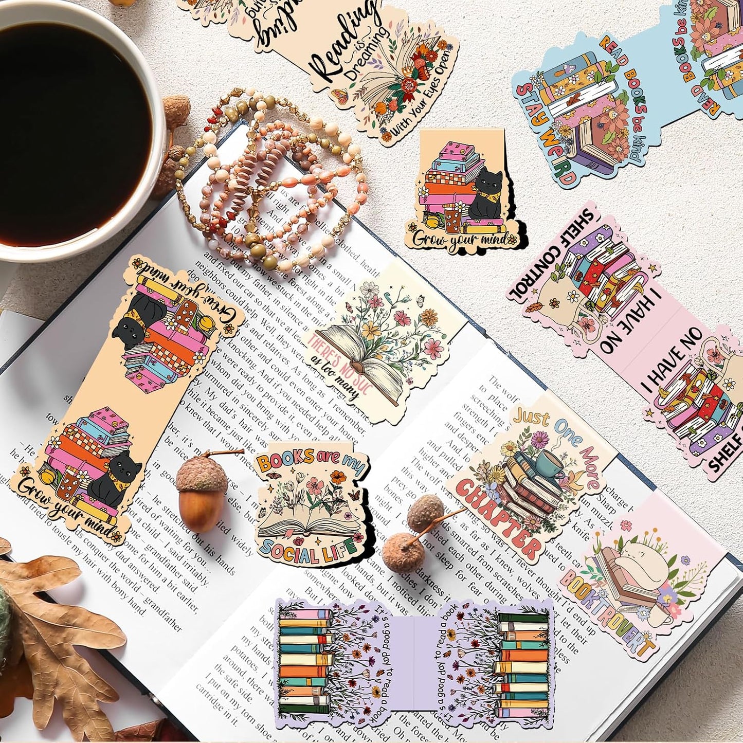 Book Lover Magnetic Bookmark - 9Pcs Flower Book Mark Magnets Cute Cat Floral Bookmarks Magnetic Bookish Magnets Book Markers Page Clip Gifts for Women Teen Students Teacher Reading Office
