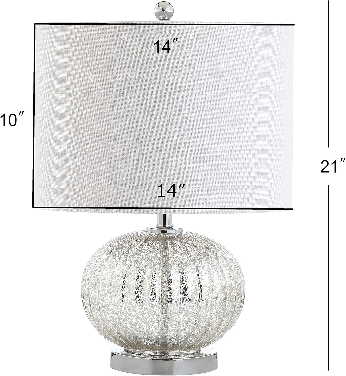 JONATHAN Y 21" Mercury Silver Ribbed Glass Table Lamp, Modern Transitional Bedside Lamp for Living Room, Bedroom, Nightstand, White Linen Shade, LED Bulb Included JYL4015A