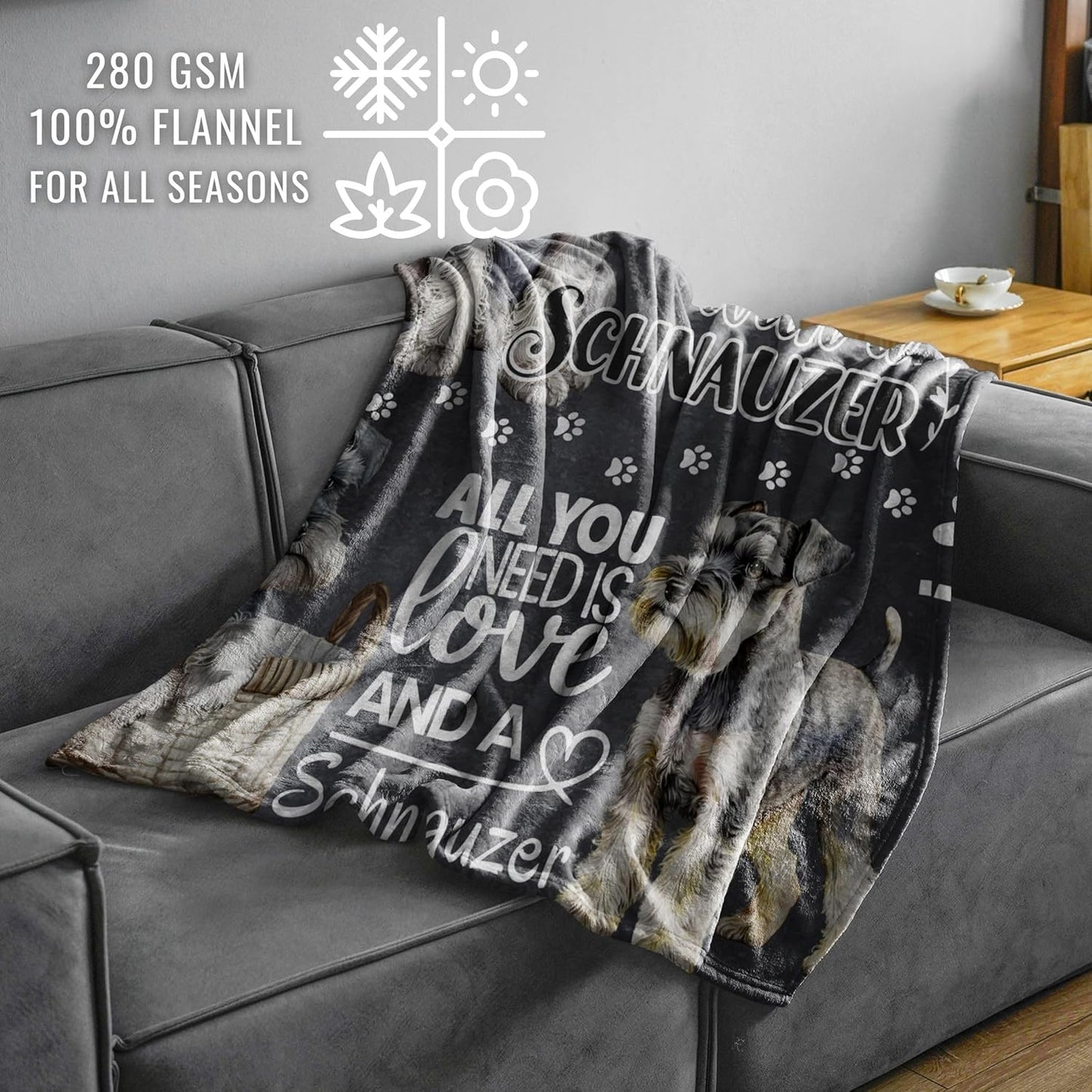 Schnauzer Gifts for Women Men, Miniature Schnauzer Flannel Throw Blanket for Dog Mom Dad Owner Dog Lovers, 50 x 65 Inches, Black