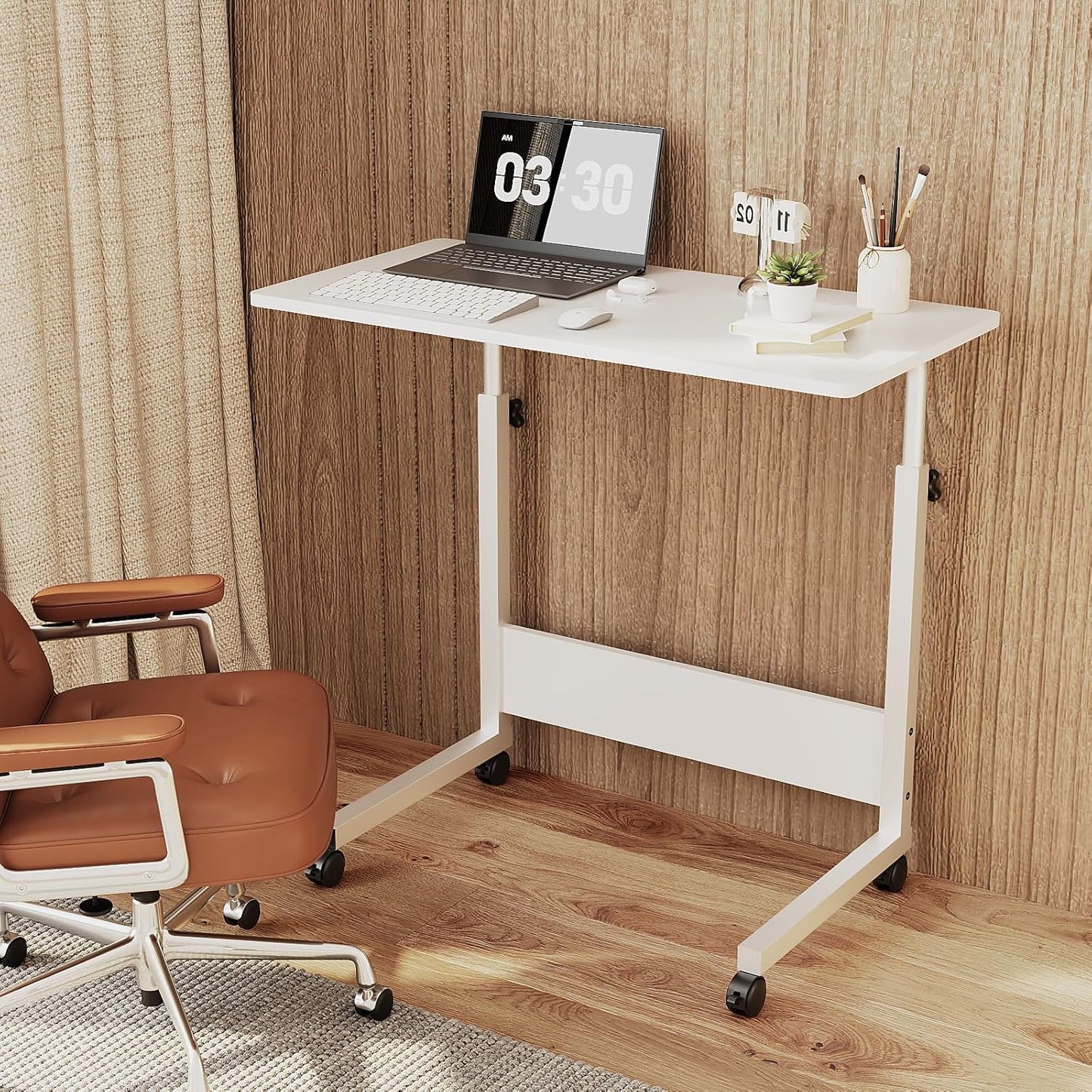 FCH Portable Computer Workstation, Standing Desk Adjustable Height, Small Computer Desk w/Rolling, Sit Stand Laptop Desk TV Tray for Bed Sofa Hospital Reading Eating, Rustic Brown, 23.6"