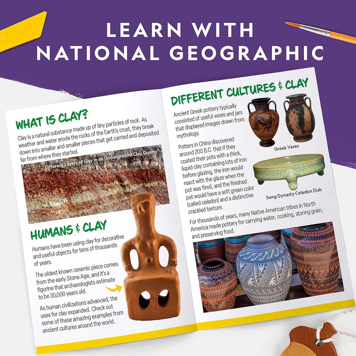 National Geographic Mega Arts and Crafts Kit for Kids – Mosaic Kit, Marbling Paint Kit & Air Dry Clay Pottery Kit – Art Projects for Kids Ages 8-12, Crafts for Girls and Boys (Amazon Exclusive)