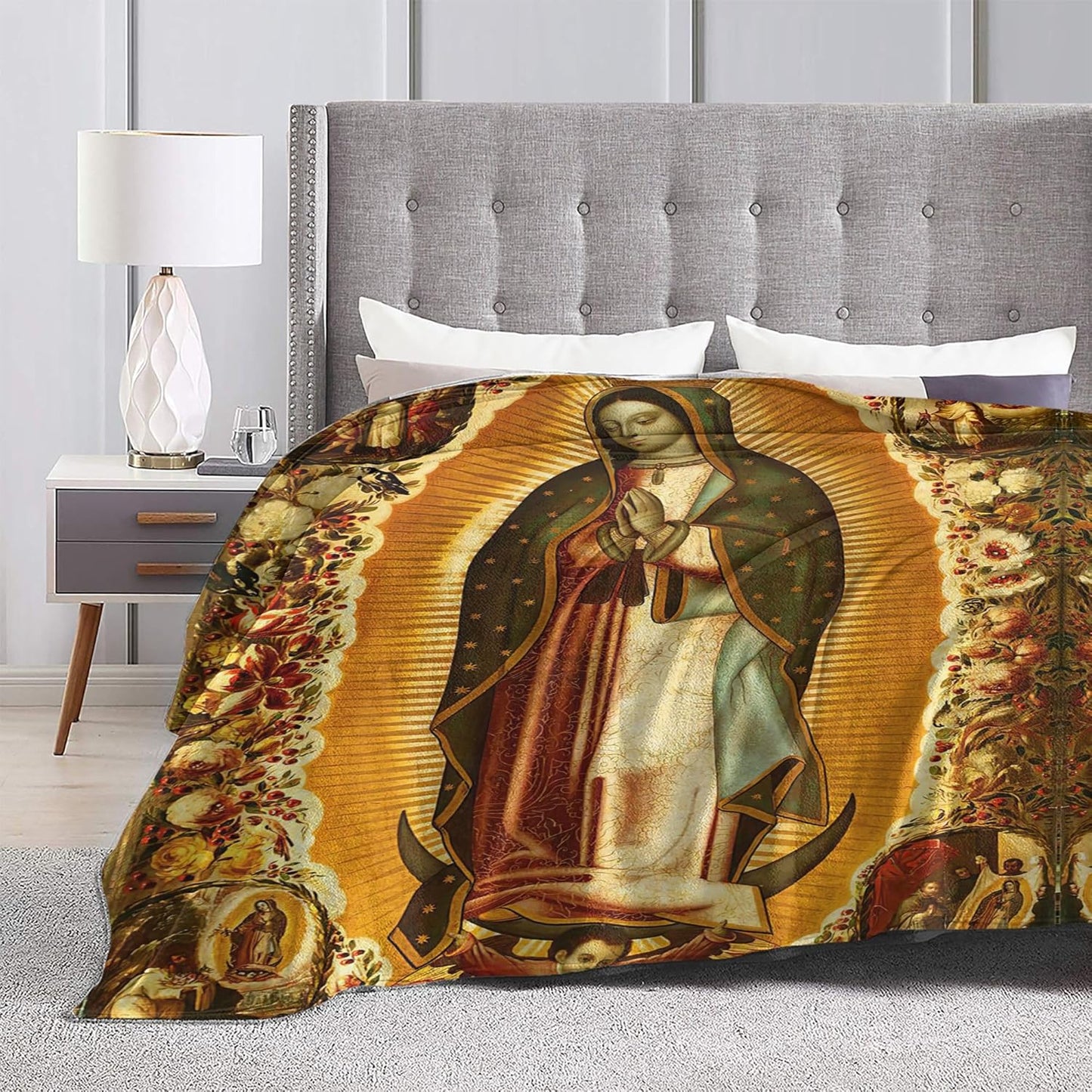 Mexican Religious Catholic Virgin Mary Our Lady of Guadalupe Virgen De Guadalupe Full Fleece Throw Cloak Wearable Blanket Flannel Comforter Quilt Bedroom Bedding Plush Soft Cozy