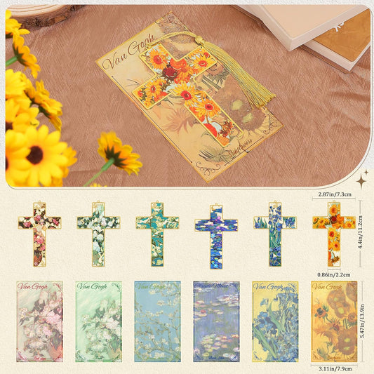 6pcs Metal Bookmarks Cross Bookmarks for Women Men Kids Teacher Book Lovers Gifts, Christian Religious Bible Personalized Bookmark with Tassel Hollow Oil Painting Style Cute Book Marks