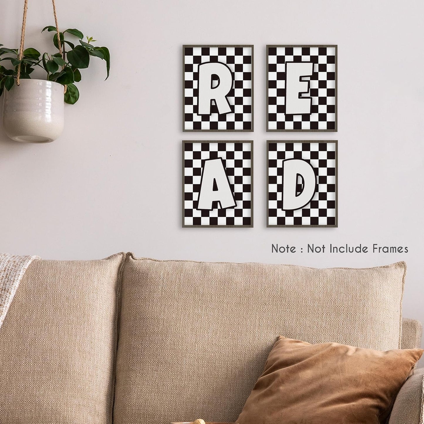 HRQKO Read Checkered Wall Art Poster Prints Set of 4, Reading Corner Decor, Black and White Reading Artwork Printing Posters Wall Decor, Read Sign Prints for Kids Boys Room Playroom 8”x10” Unframed