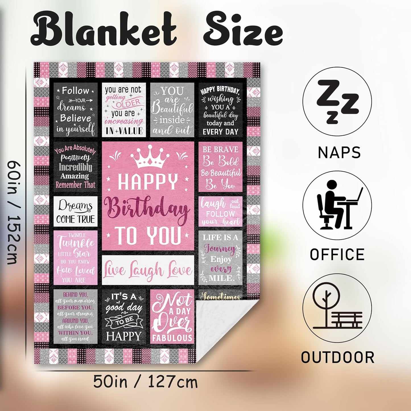 Birthday Gifts for Women Blanket 60’’X50’’, Happy Birthday Decorations Gifts for Her/Girls/Mom/Sister/Friend, Female Bday Present