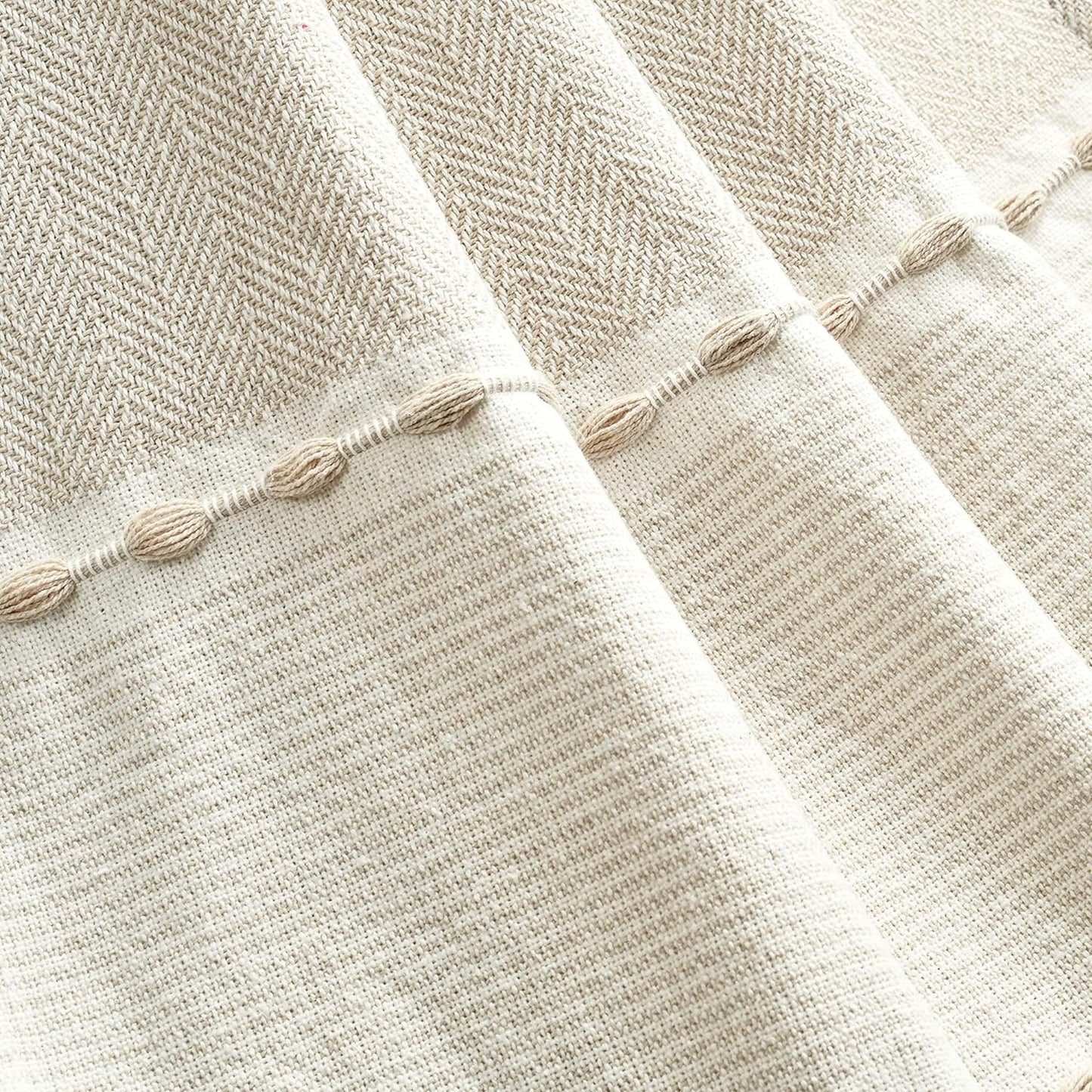 Lush Decor Herringbone Stripe Woven Tassel Yarn Dyed Cotton Throw Blanket 50" W x 60" L Neutral & White - Striped Throw Blankets - Beige Couch Blanket
