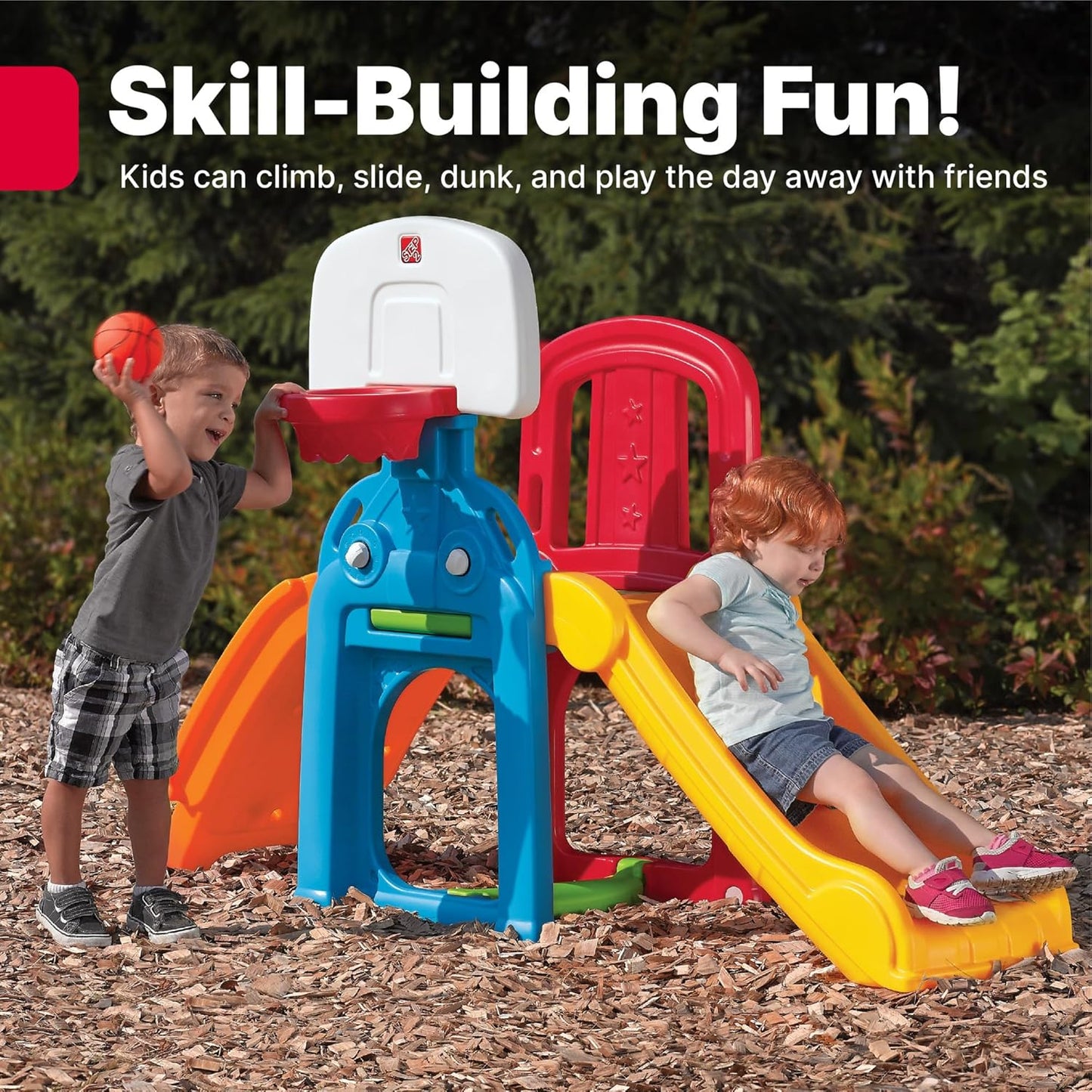 Step2 Game Time Sports Climber, Kids Indoor/Outdoor Playset, Backyard Playground Set, Slide, Climbing Wall, Basketball Hoop, Outside Jungle Gym, For Toddlers 2-6 Years Old