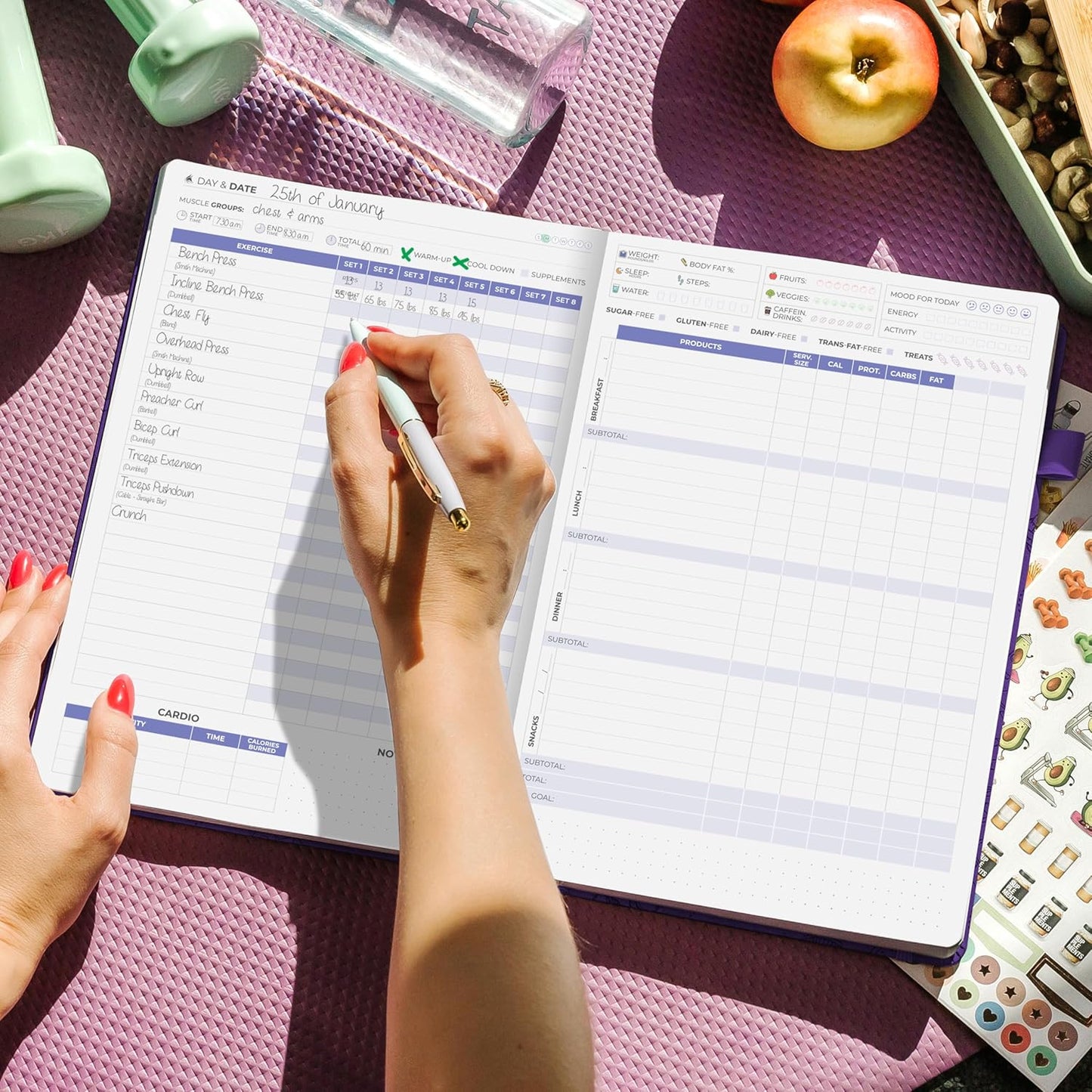 Clever Fox Fitness & Food Journal PRO – Daily Workout & Meal Planner for Women & Men – Exercise & Weight Loss Diary Notebook, 7.3x10.4” (Purple)