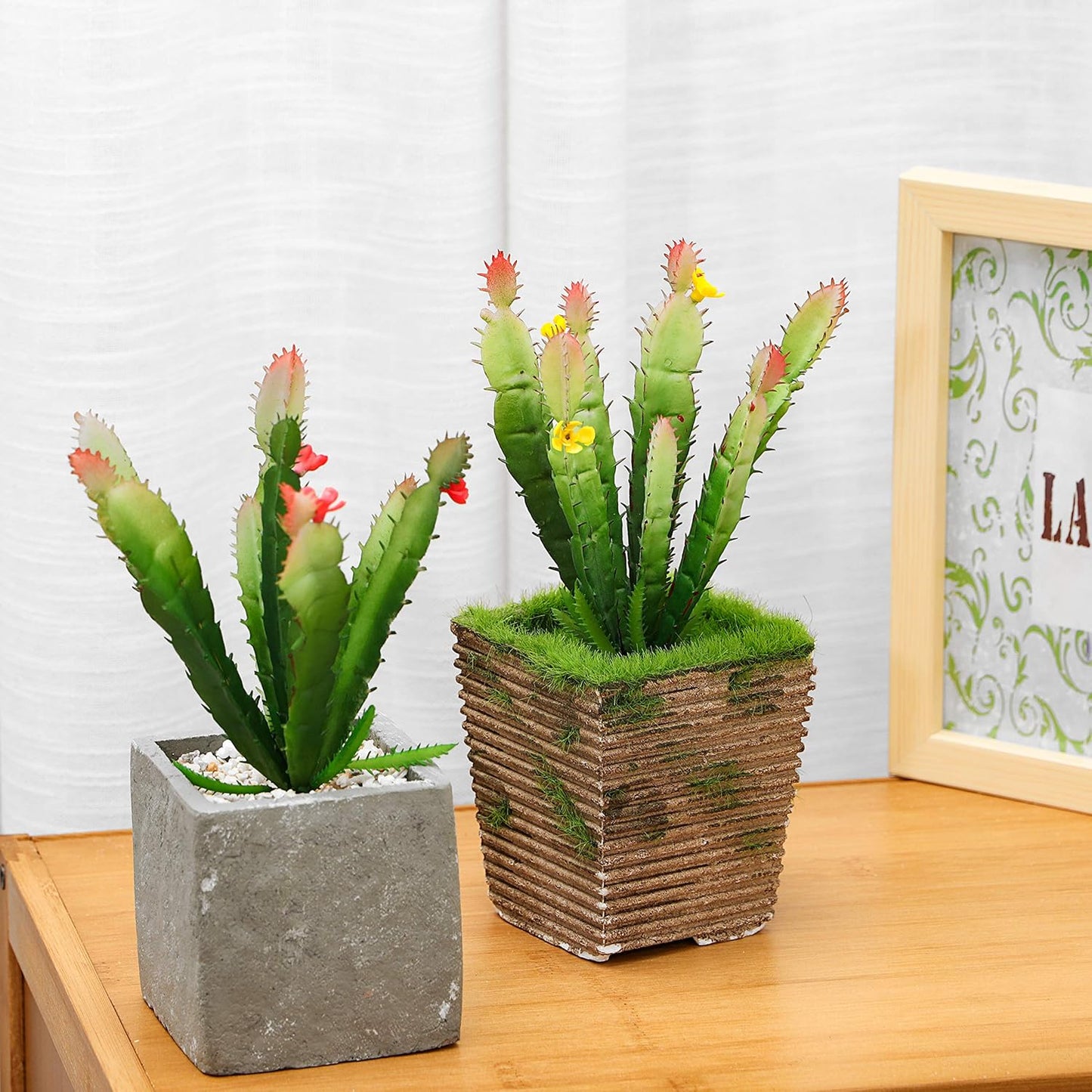 ShoppeWatch Mini Artificial Cactus Plants Unpotted - 2 Pcs Small Decor for Office and Home, Ideal for Party Decorations - Perfect Faux Cactus Accents AF50