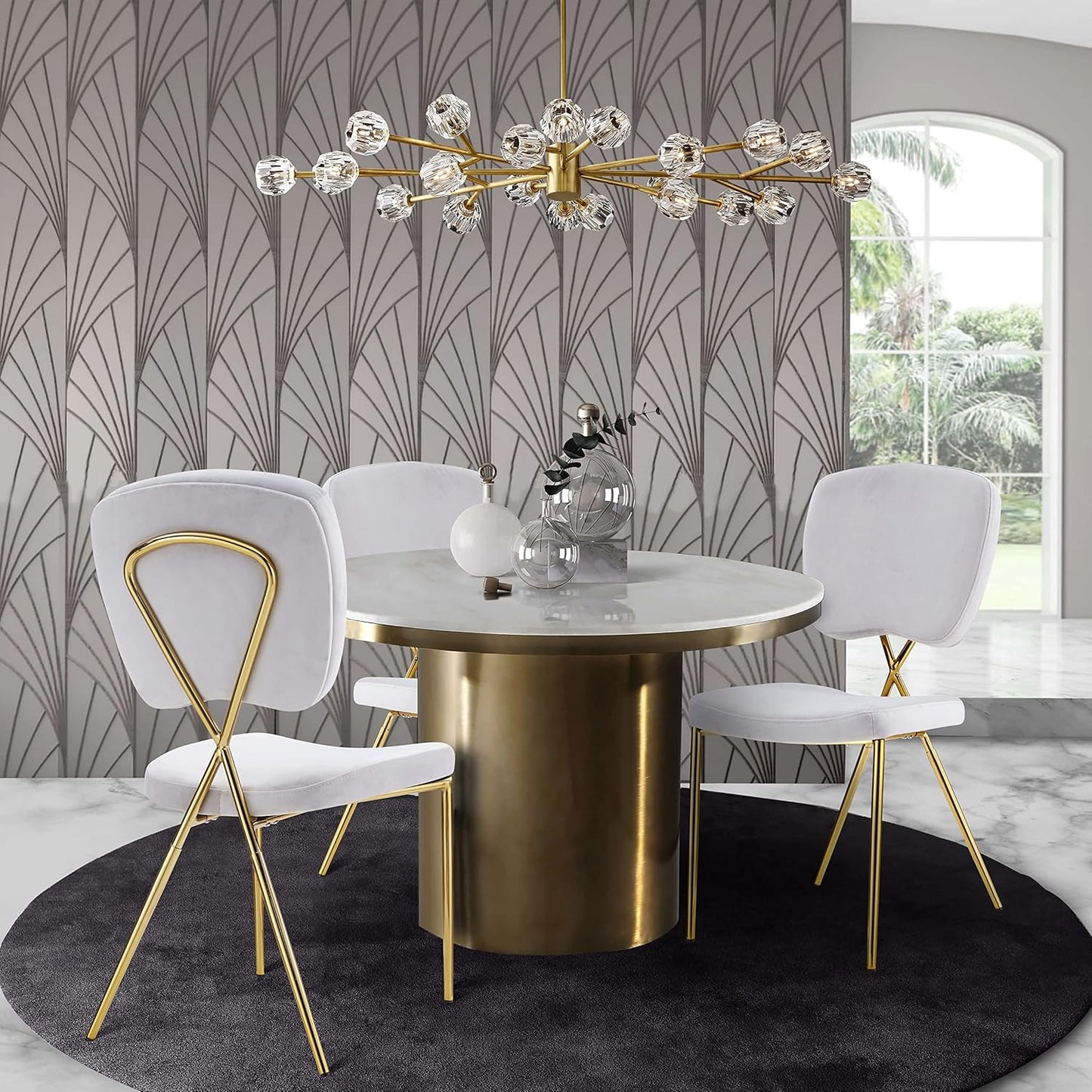 Chic Home Chrissy Dining Side Chair Velvet Upholstered Half Back and Seat Solid Brass Metal Legs (Set of 2), Modern Contemporary, Silver
