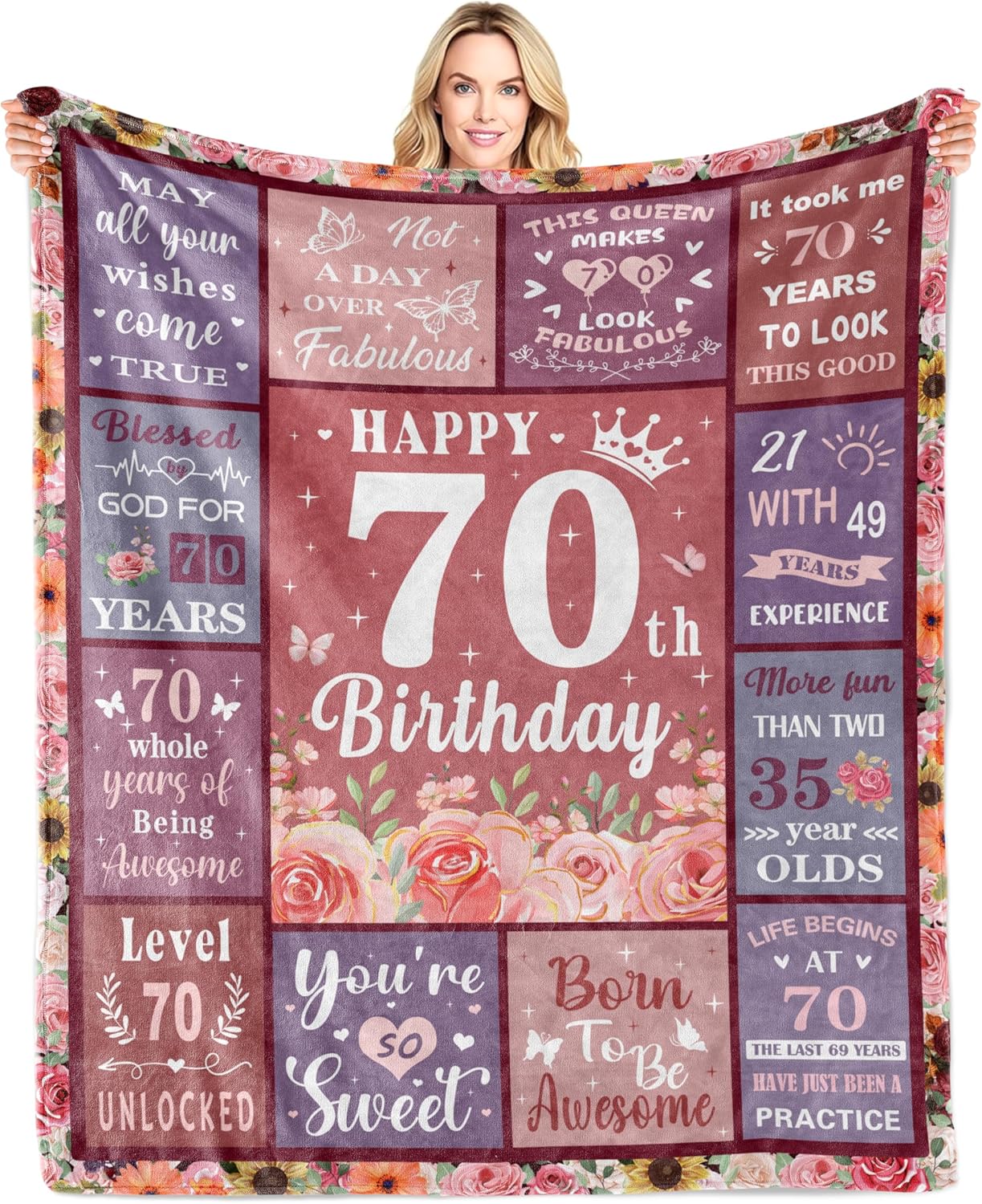 70th Birthday Gifts for Women Blanket, Gifts for 70 Year Old Woman, 70 Year Old Birthday Gifts, 70th Birthday Decorations for Women Blanket 60"x50"