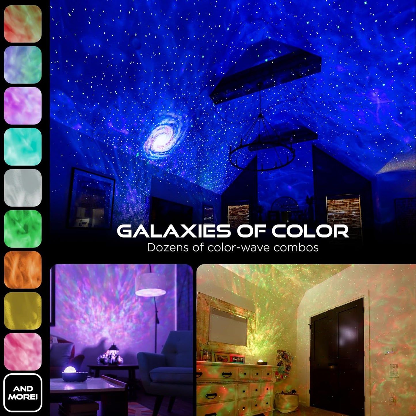 Enbrighten Galaxy Star Projector – Multi-Color Aurora Nebula Space Lamp with Sleep Sounds and White Noise – USB Powered Night Light for Bedroom, Living Room, Kids & Adults (65277)