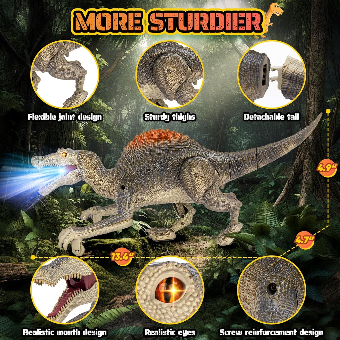 Dinosaur toys, Realistic Remote Control Dinosaur toys for Kids 3-5, 2.4GHZ, Walking, Rechargeable, 3D Eyes Realistic Appearance, 3 Sound Effects, Demo Function, Sturdy Jurassic Toy for kid 3+