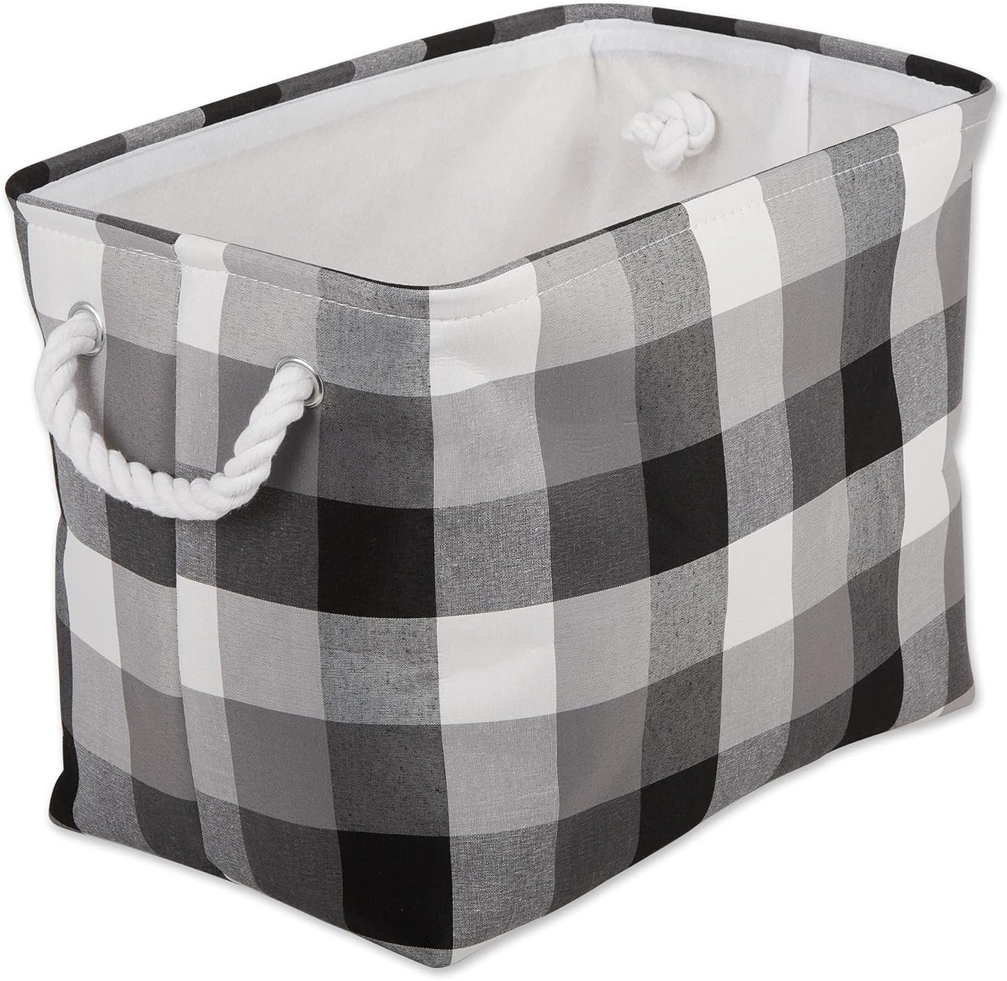 DII Buffalo Check Storage Collection Collapsible Bin with Handles, Medium Rectangle, 16x10x12, Tri Color Black
