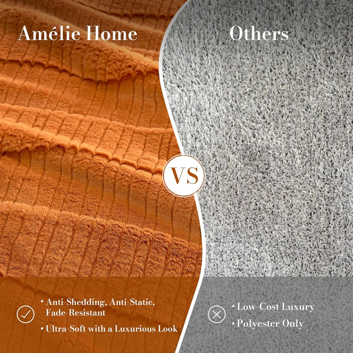Amélie Home Luxury Striped Faux Fur Throw Blanket for Couch, Soft Cozy Fuzzy Fluffy Soft Plush Blankets Sofa Chair Gift Blankets for Women, 55"x70", Brown