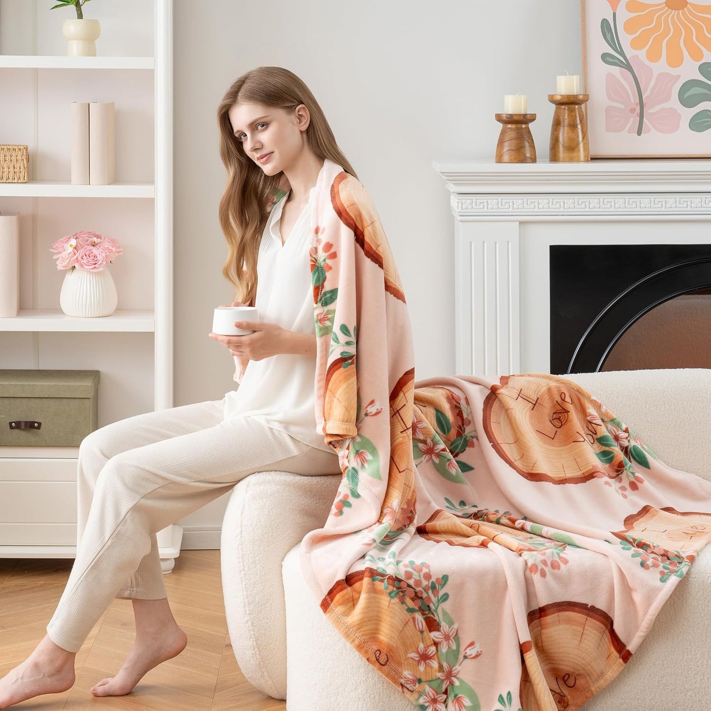 Berkshire Velvetloft® Plush Throw Blanket – Ultra Soft & Cozy Gift for Mom, Women & Loved Ones, Perfect for Mother’s Day, Valentine’s, Birthday, and Everyday Use, Floral Wreath Tree Pink, 50'' × 60''