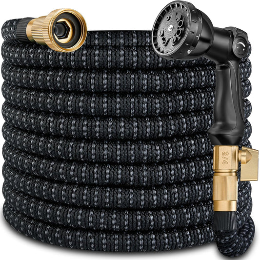 100 ft Garden Expandable Hoses - New Upgrated 2026 Flexible Water Hose - Kink-less Car Wash Pipes with Solid Brass Connector, Leakproof Lightweight Expanding Hoses for Yard,Outdoor