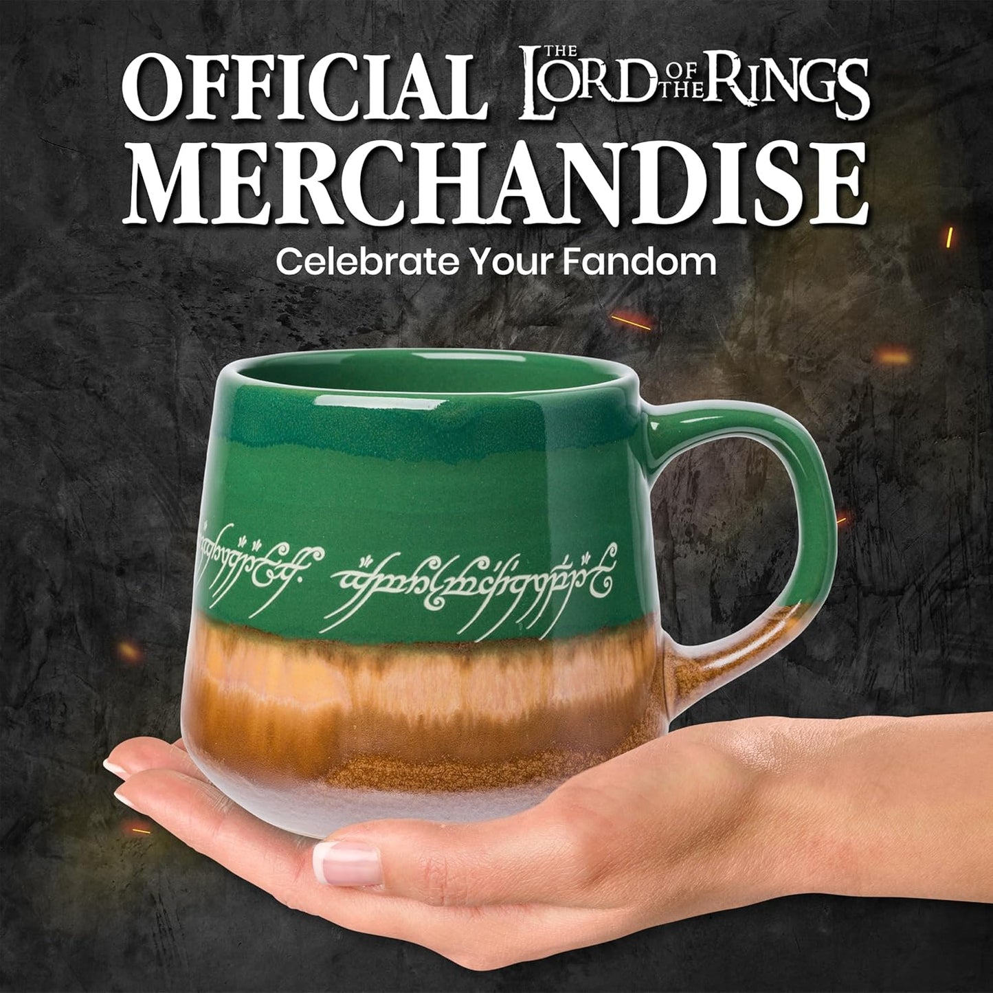 Silver Buffalo Lord of The Rings Elven Text High Gloss Reactive Glaze Tapered Pottery Mug,14 Ounces